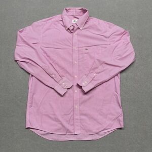 Lacoste Shirt Mens Size 42 Pink White Pinstripe Long Sleeve Button Down Cotton